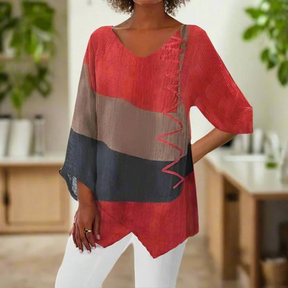 Casual Striped V-Neck Women's Tunic Shirt - Nocini