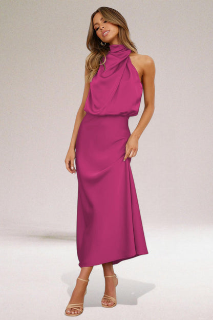 Luxurious Satin Halter Neck Evening Dress