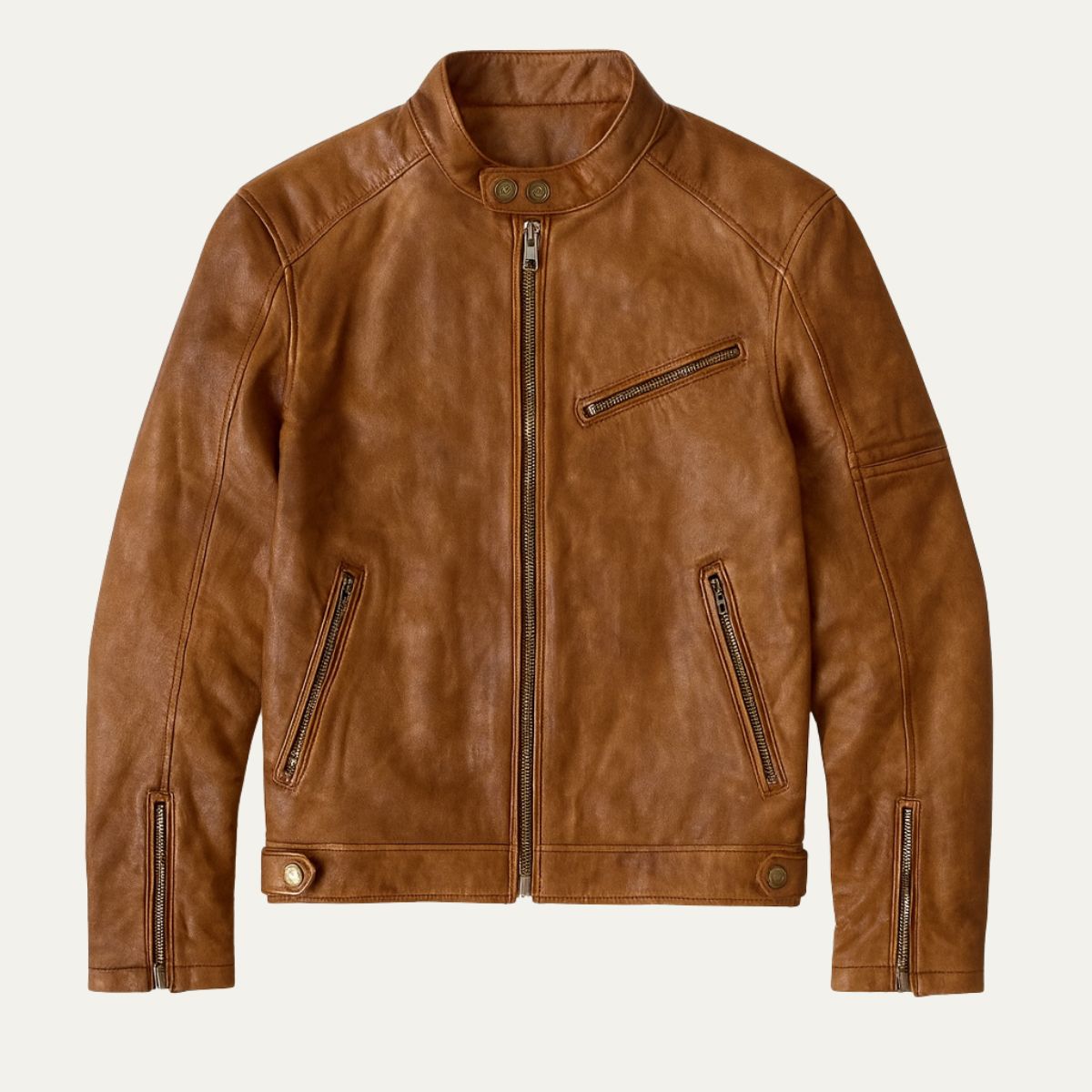 Vintage Brown Leather Motorcycle Jacket for Men - Nocini
