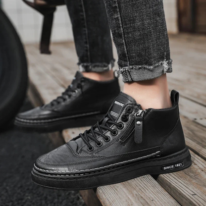 Comfortable Mens Leather High Top Zip Boots
