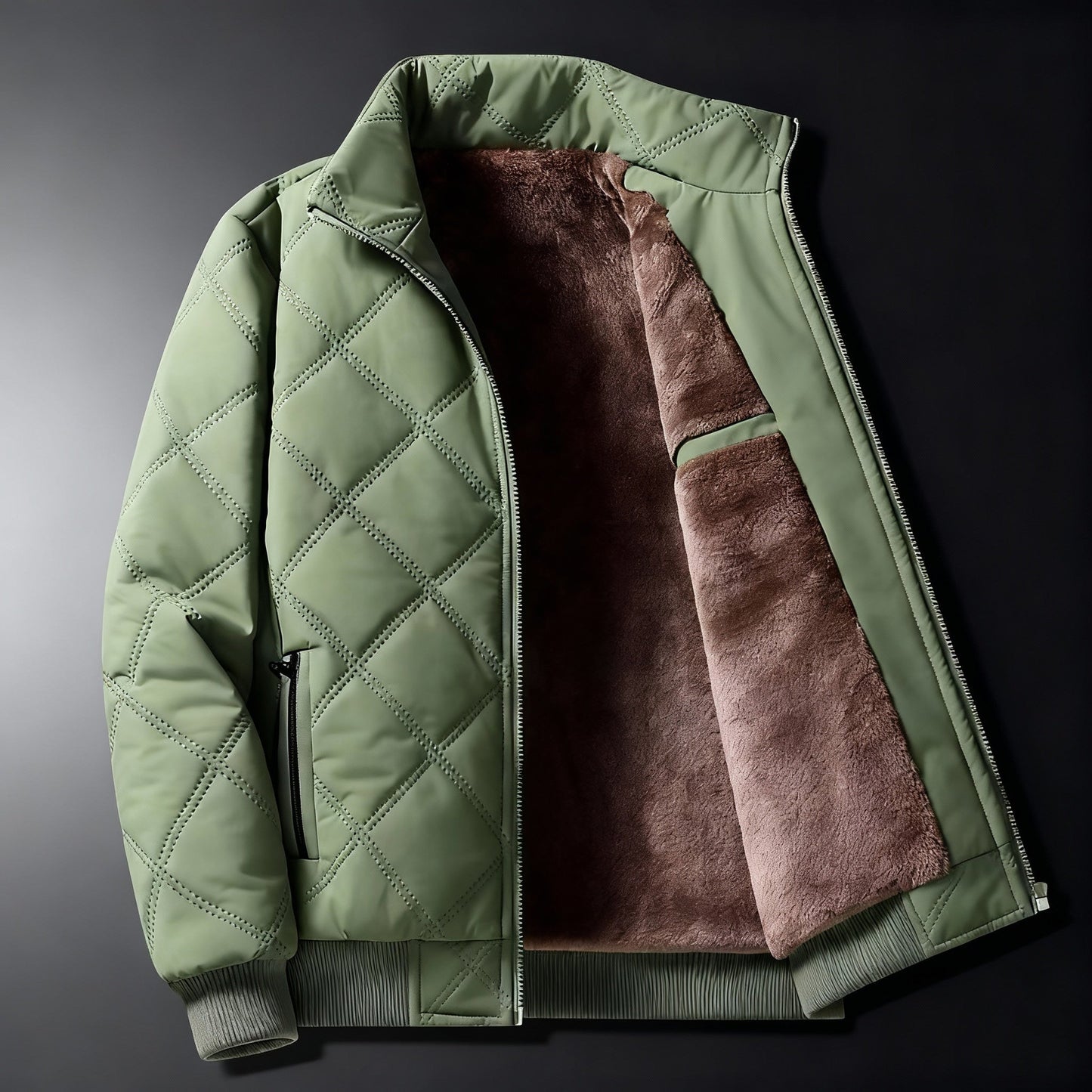 Quilted Bomber Jacket with Stand Collar