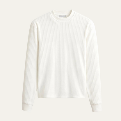 Classic White Textured Crew Neck Men's Sweater - Nocini