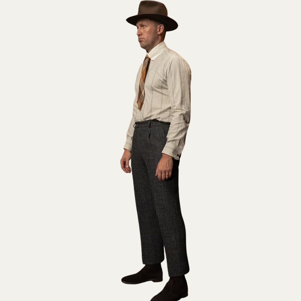Slim Fit Mens Tweed Checked Dress Pants - Black