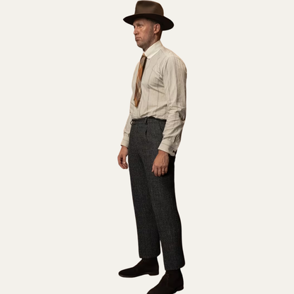 Slim Fit Mens Tweed Checked Dress Pants - Black