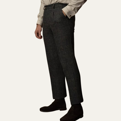 Slim Fit Mens Tweed Checked Dress Pants - Black