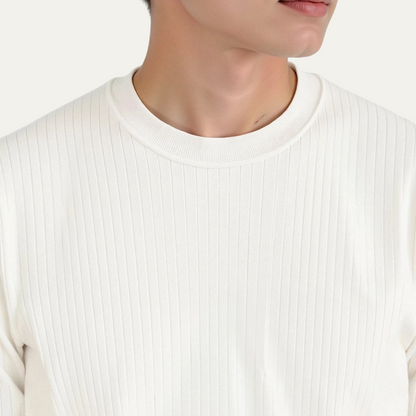 Classic White Textured Crew Neck Men's Sweater