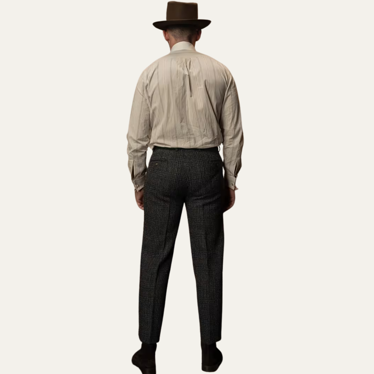 Slim Fit Mens Tweed Checked Dress Pants - Black