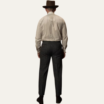 Slim Fit Mens Tweed Checked Dress Pants - Black