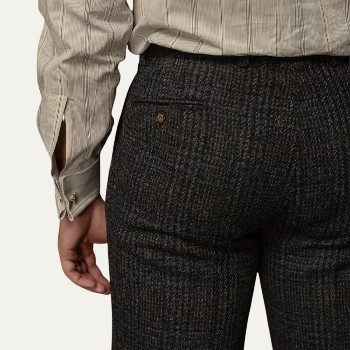 Slim Fit Mens Tweed Checked Dress Pants - Black