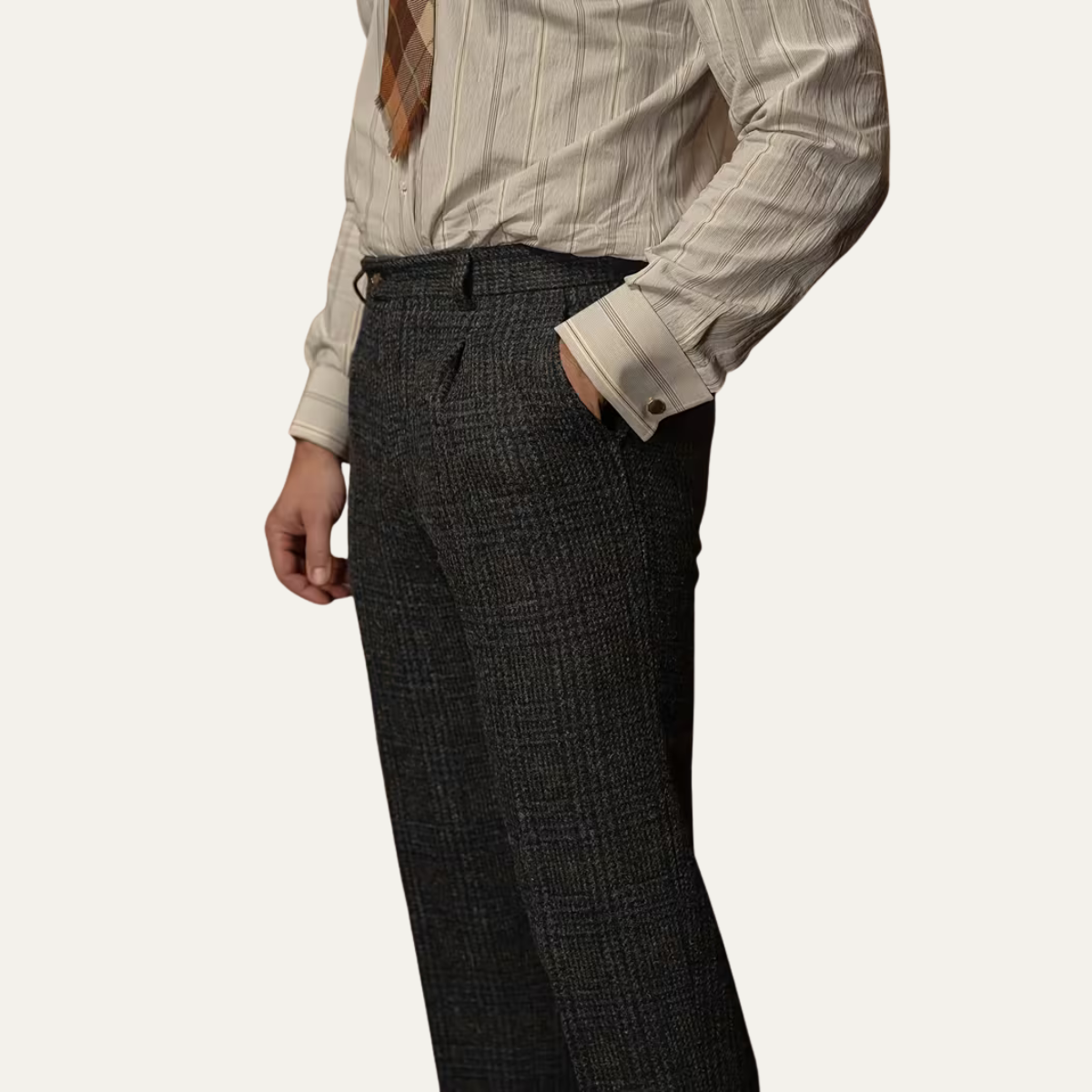 Slim Fit Mens Tweed Checked Dress Pants - Black