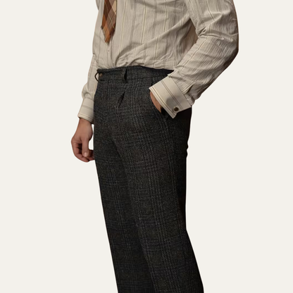 Slim Fit Mens Tweed Checked Dress Pants - Black