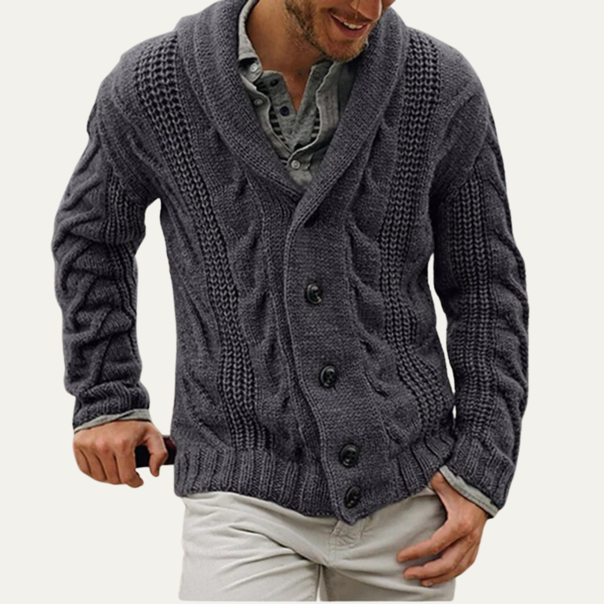 Relaxed Fit Men's Chunky Knit Cardigan Sweater