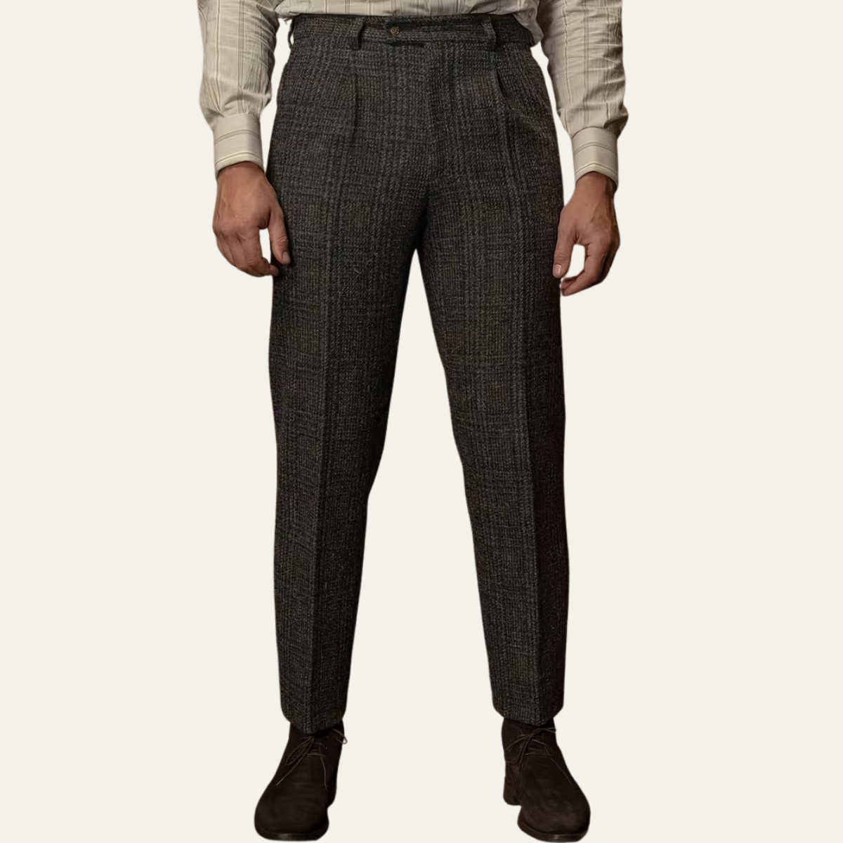 Slim Fit Mens Tweed Checked Dress Pants - Black