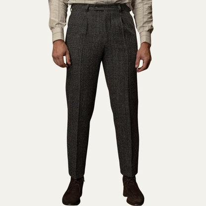 Slim Fit Mens Tweed Checked Dress Pants - Black
