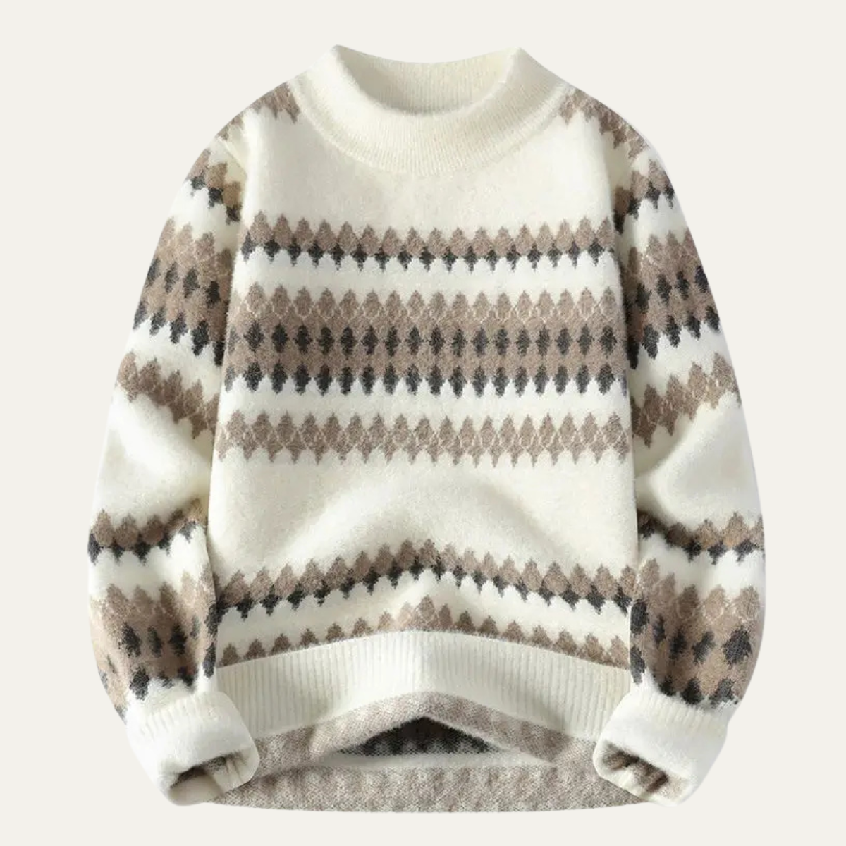 Classic Men's Striped Knit Sweater with Diamond Pattern - Nocini