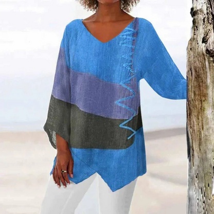 Casual Striped V-Neck Women's Tunic Shirt