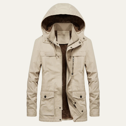 Warm Men's Insulated Parka Jacket with Multiple Pockets