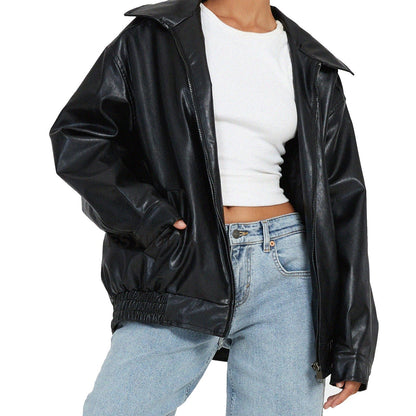 Rue | Women's Chic Large Leather Aviator Jacket