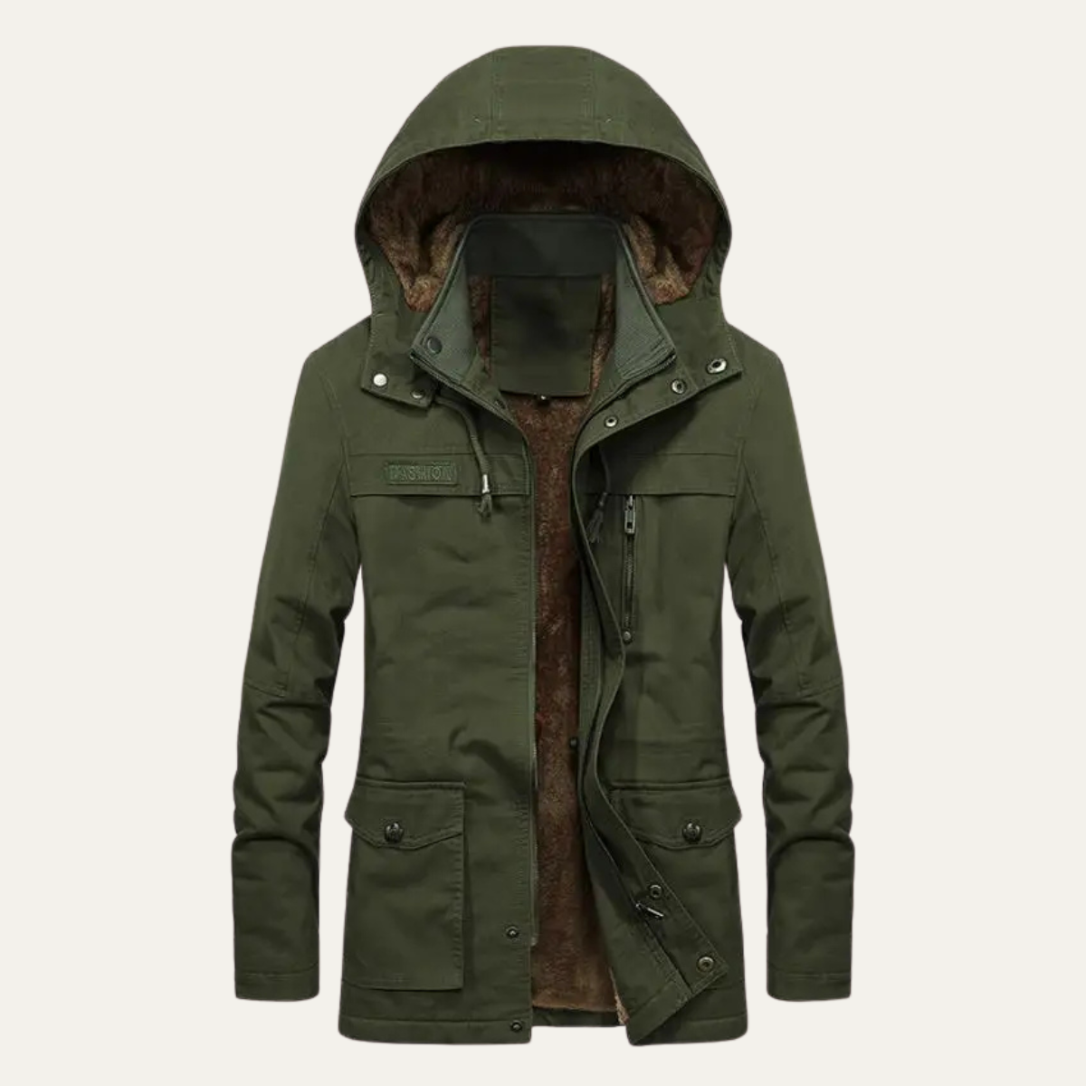 Thermal Men's Fleece Hooded Parka with Multiple Pockets