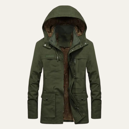Thermal Men's Fleece Hooded Parka with Multiple Pockets