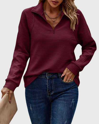 Classic Crew Neck Zip Up Sweater