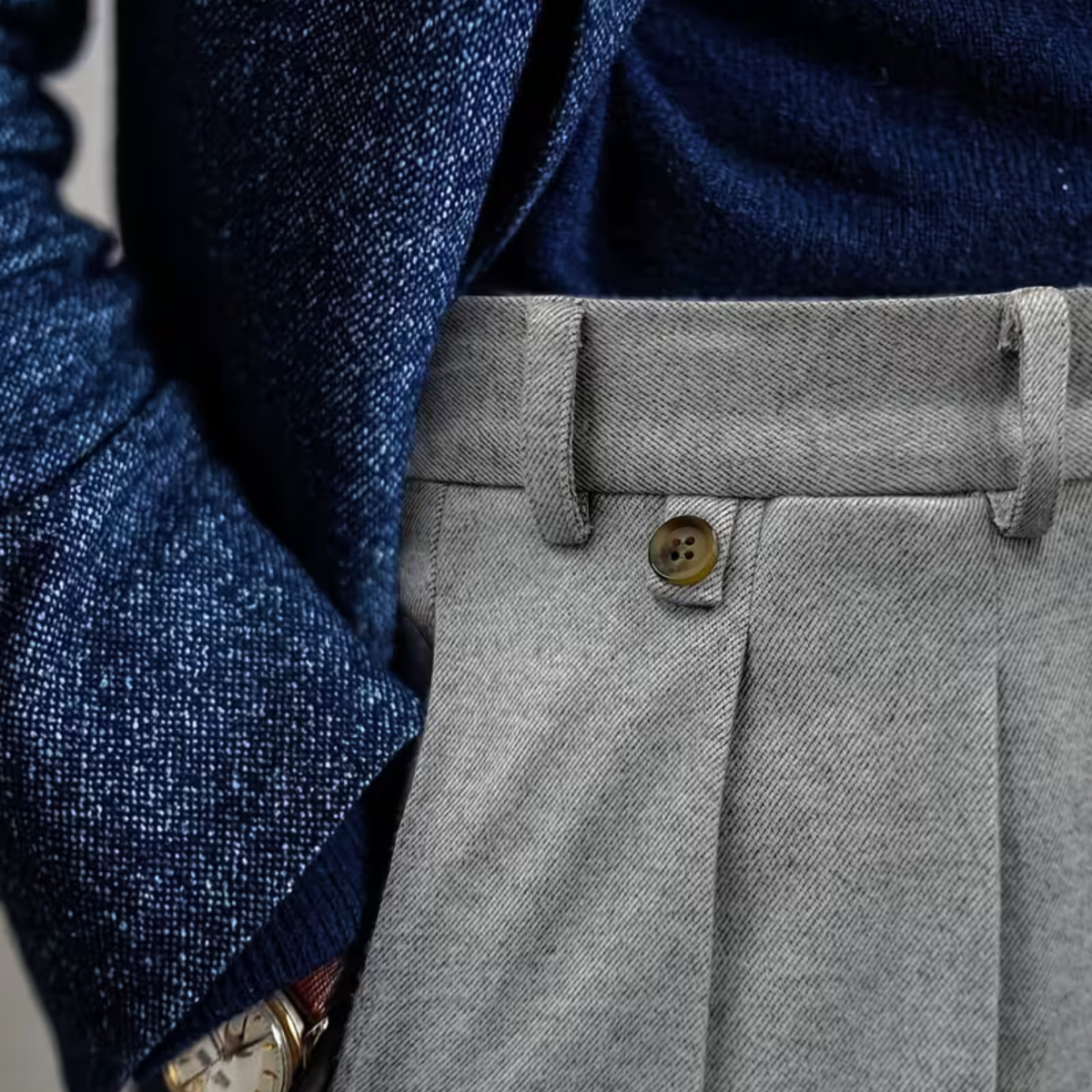Classic Men's Grey Formal Pleated Trousers