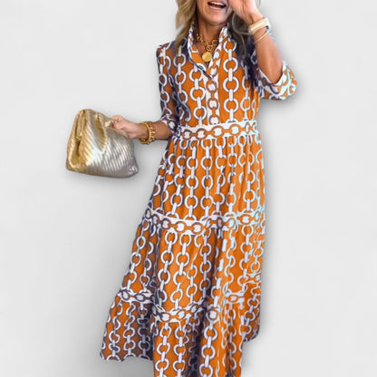 Chic Midi Dress with Metal Link Print