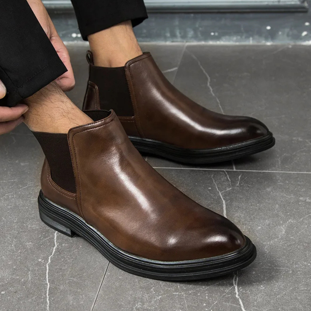 Premium Mens Genuine Leather Chelsea Ankle Boots