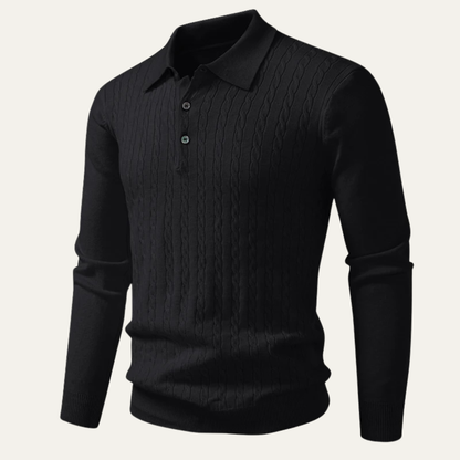 Classic Men's Cozy Cable Knit Polo Sweater