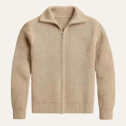 Warm Beige Mens Merino Wool Zip Cardigan - Nocini