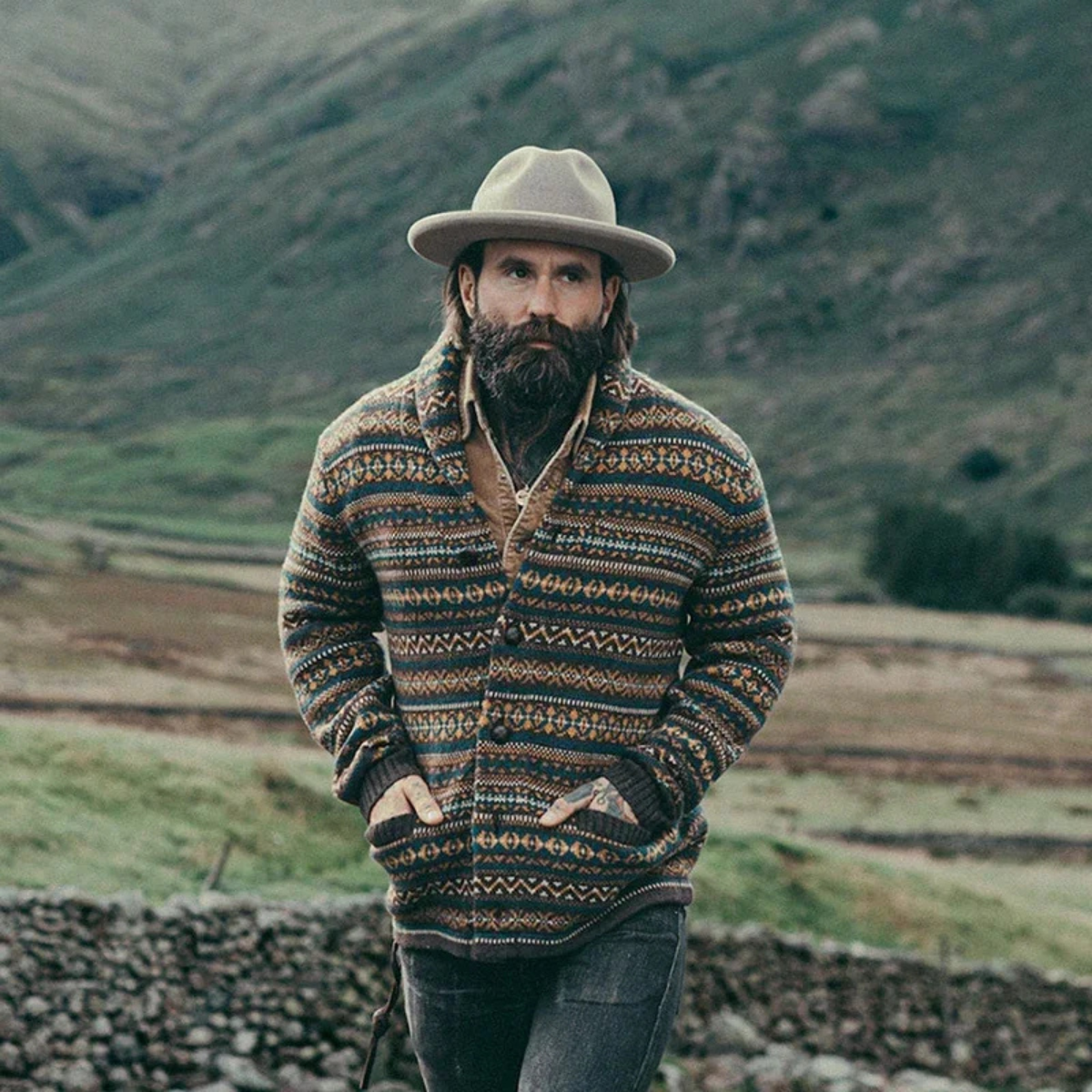 Classic Mens Knit Cardigan with Shawl Collar