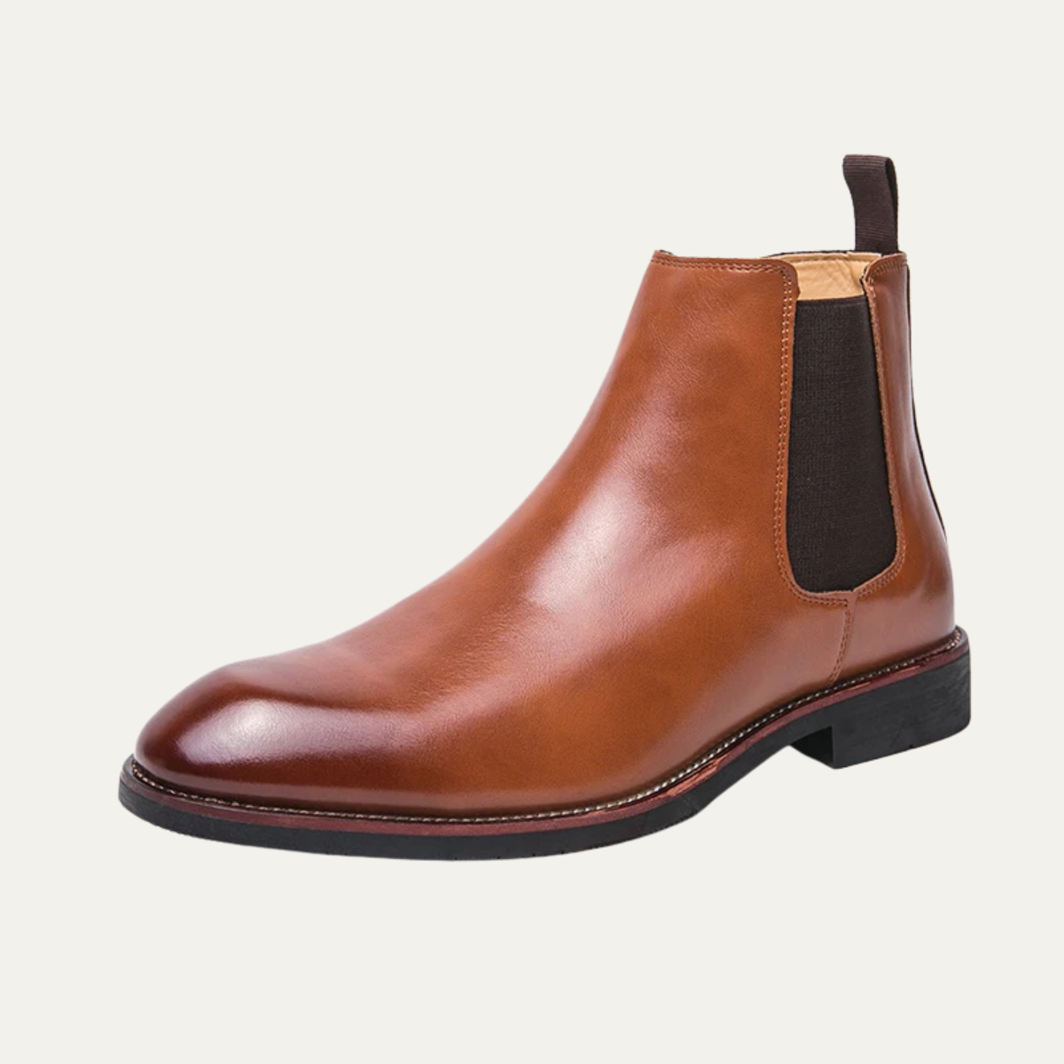 Brown Leather Chelsea Boots for Men with Rubber Soles - Nocini