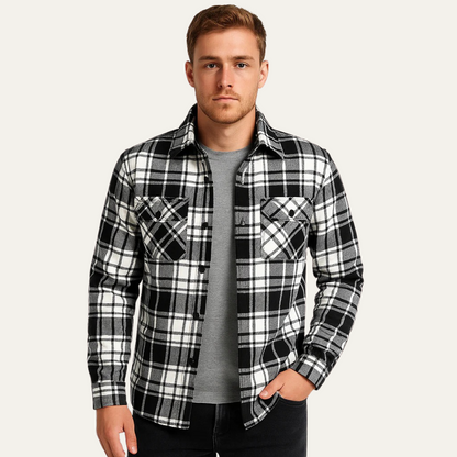 Warm Mens Plaid Flannel Shirt Jacket