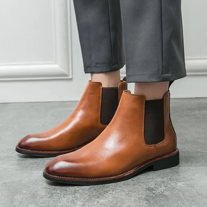 Brown Leather Chelsea Boots for Men with Rubber Soles