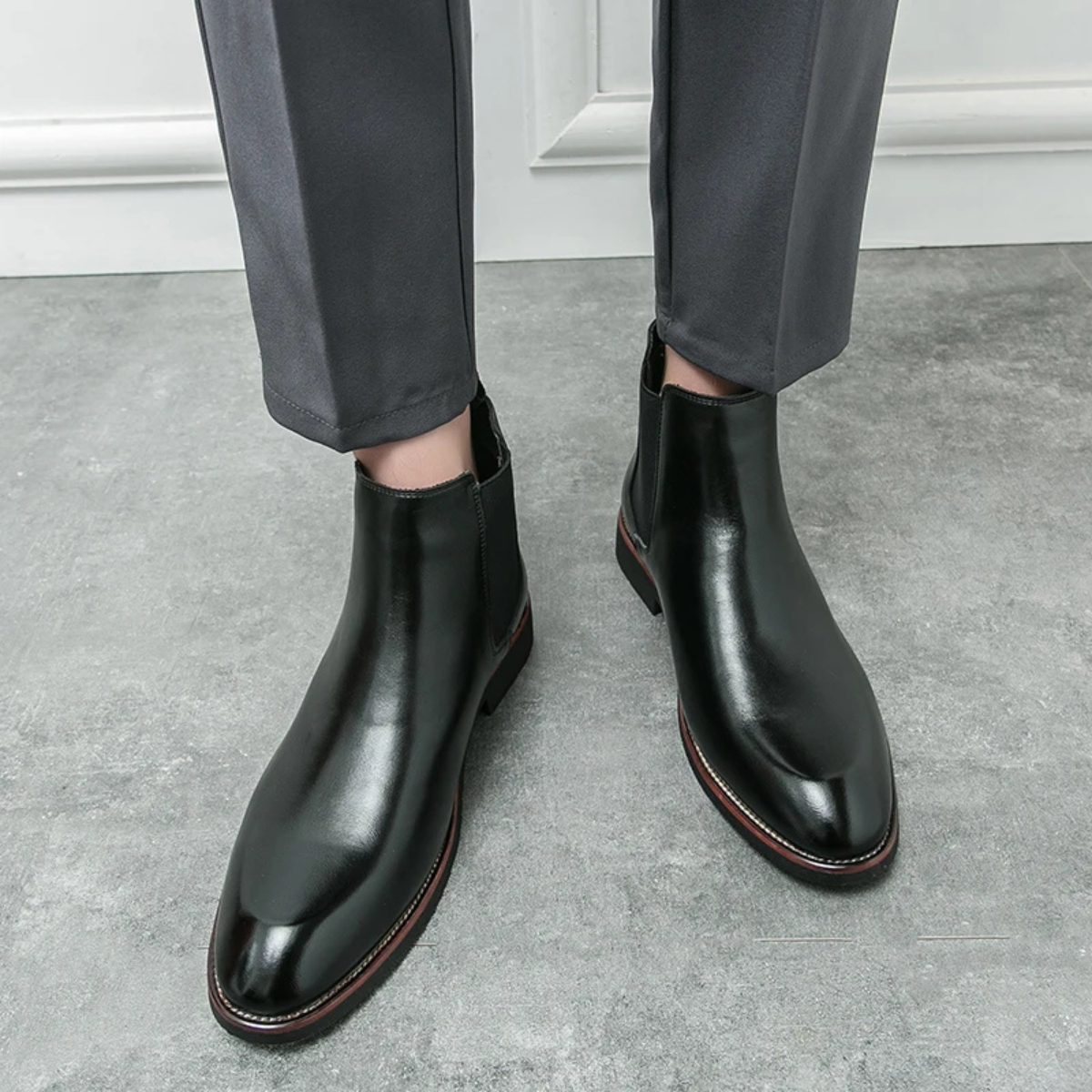 Classic Black Leather Ankle Boots for Men