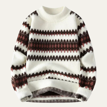 Classic Men's Striped Knit Sweater with Diamond Pattern