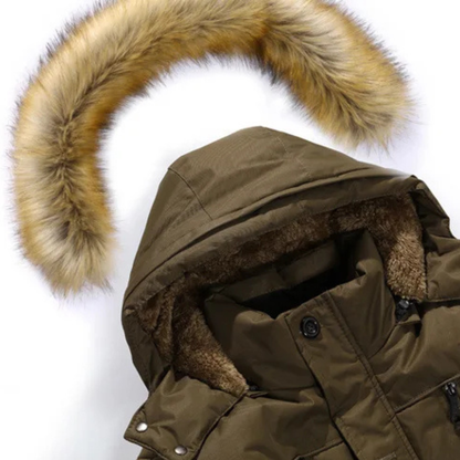 Warm Men's Quilted Parka with Faux Fur Hood