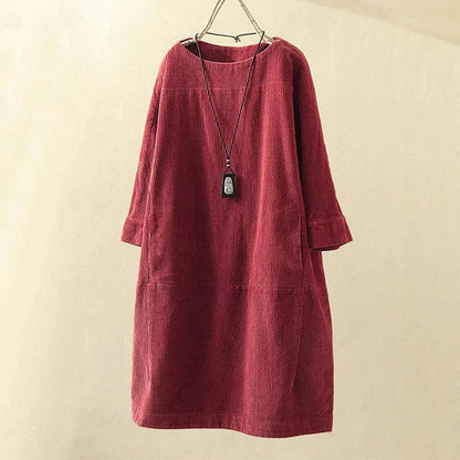 Relaxed Fit Corduroy Dress with Soft Sleeves - Nocini