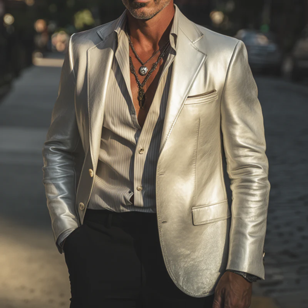 Shiny Men's Grey Suit Blazer - Formal Night Out Jacket