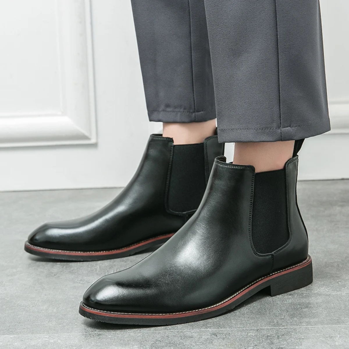 Classic Black Leather Ankle Boots for Men