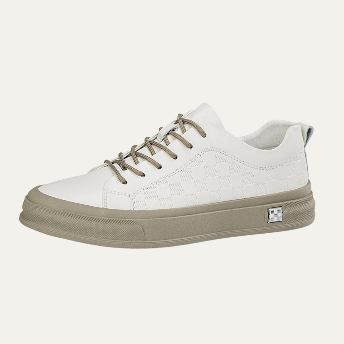 Casual Checkerboard Low Top Beige Sneakers for Men - Nocini