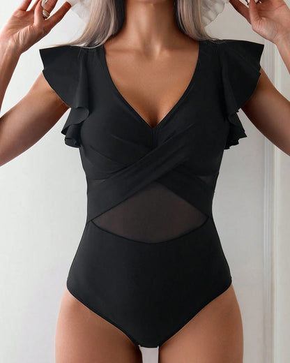 Women's Cute Ruffled Cap Sleeve Swimwear