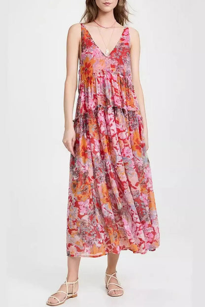 Loose Fit V Neck Summer Dress - Nocini