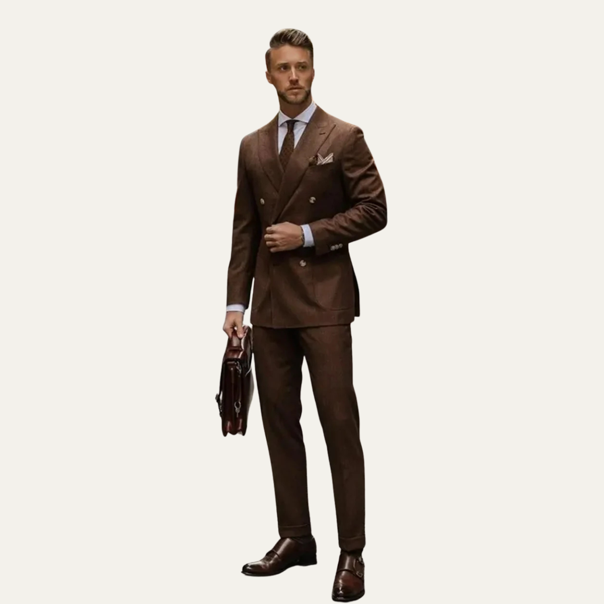 Classic 2 Piece Brown Business Suit for Men