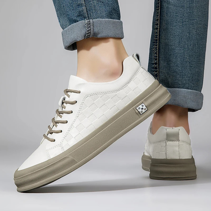 Casual Checkerboard Low Top Beige Sneakers for Men