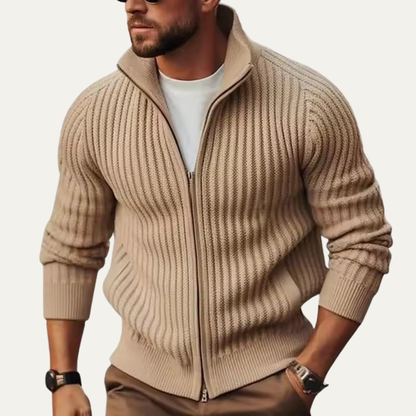 Warm Men's Cable Knit Zipper Cardigan Sweater