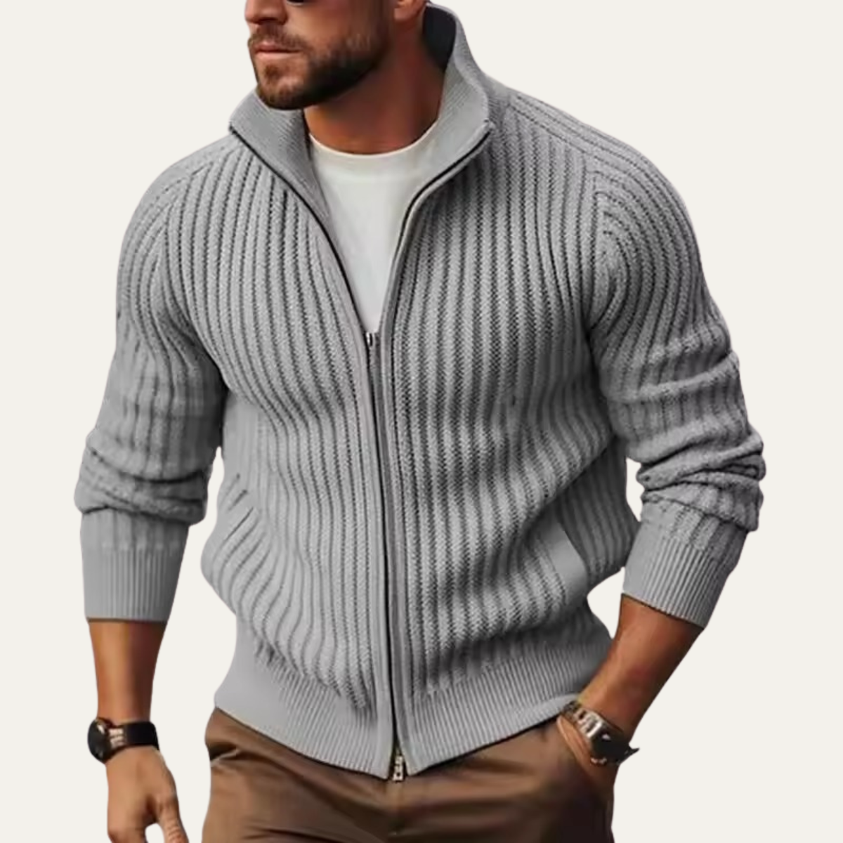Warm Men's Cable Knit Zipper Cardigan Sweater