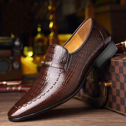 Stylish Men's Alligator Print Leather Slip On Dress Shoes