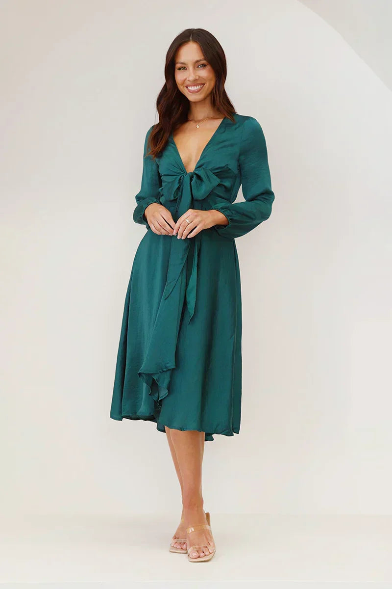 Chic V Neck Midi Dress for Women - Nocini
