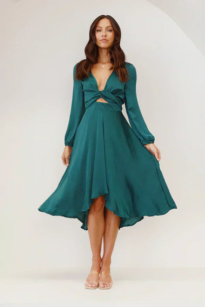 Chic V Neck Midi Dress for Women